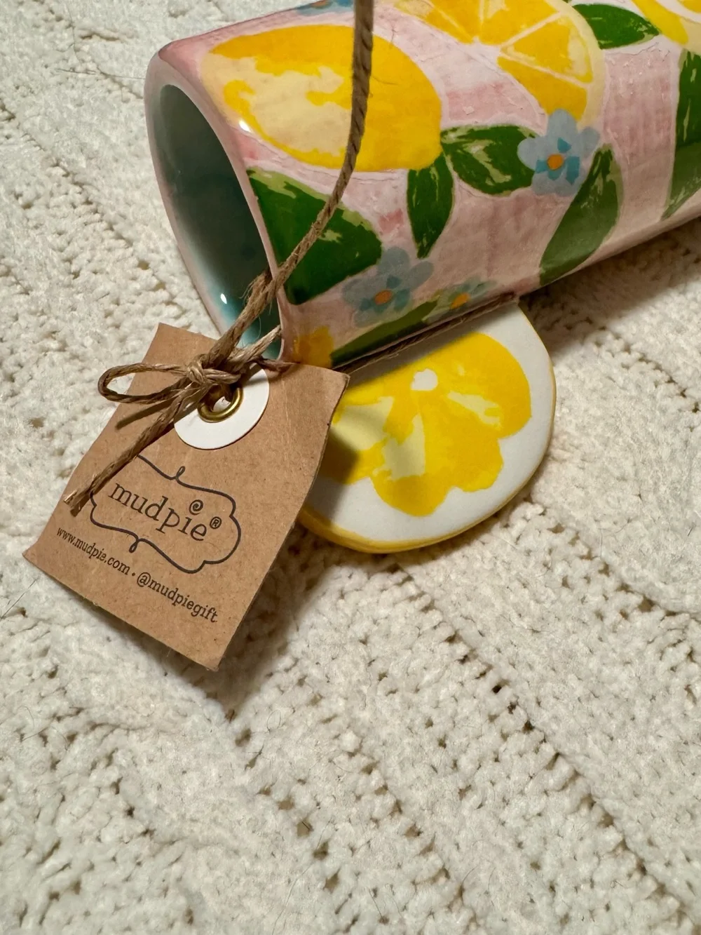 Mud Pie Squeeze The Day Lemon Pattern Tall Vase - New